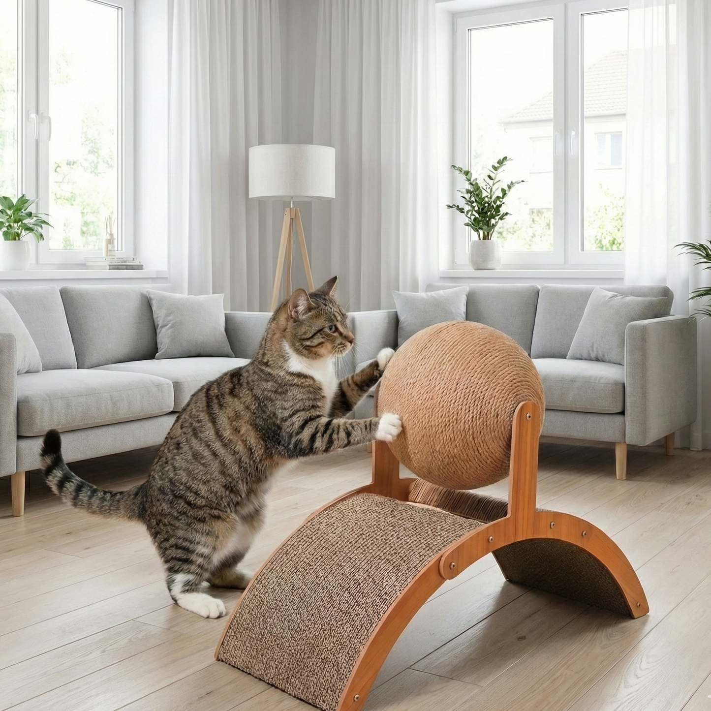 Premium 2-in-1 Kratzmöbel-Bogen mit drehbarem Sisal-Ball