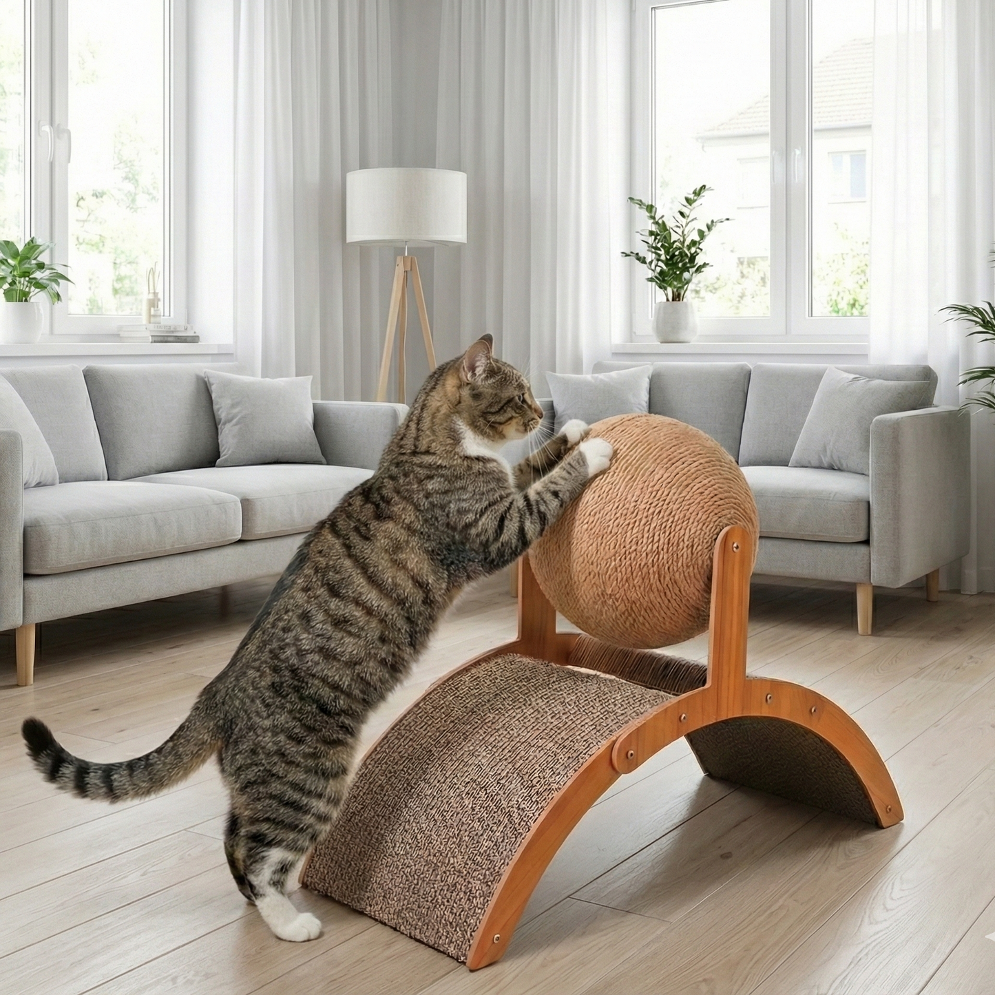 Premium 2-in-1 Kratzmöbel-Bogen mit drehbarem Sisal-Ball