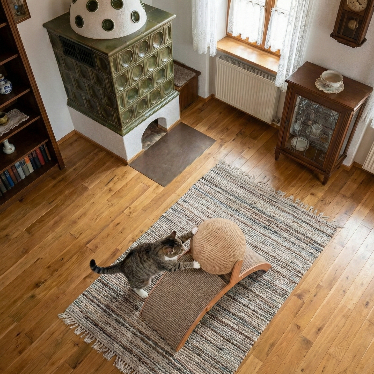 Premium 2-in-1 Kratzmöbel-Bogen mit drehbarem Sisal-Ball